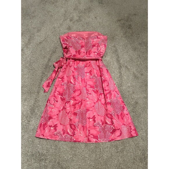 VTG Lilly Pulitzer Strapless Tube Corset Lined‎ Silk Dress Pink Floral Sz 0 - Picture 6 of 8